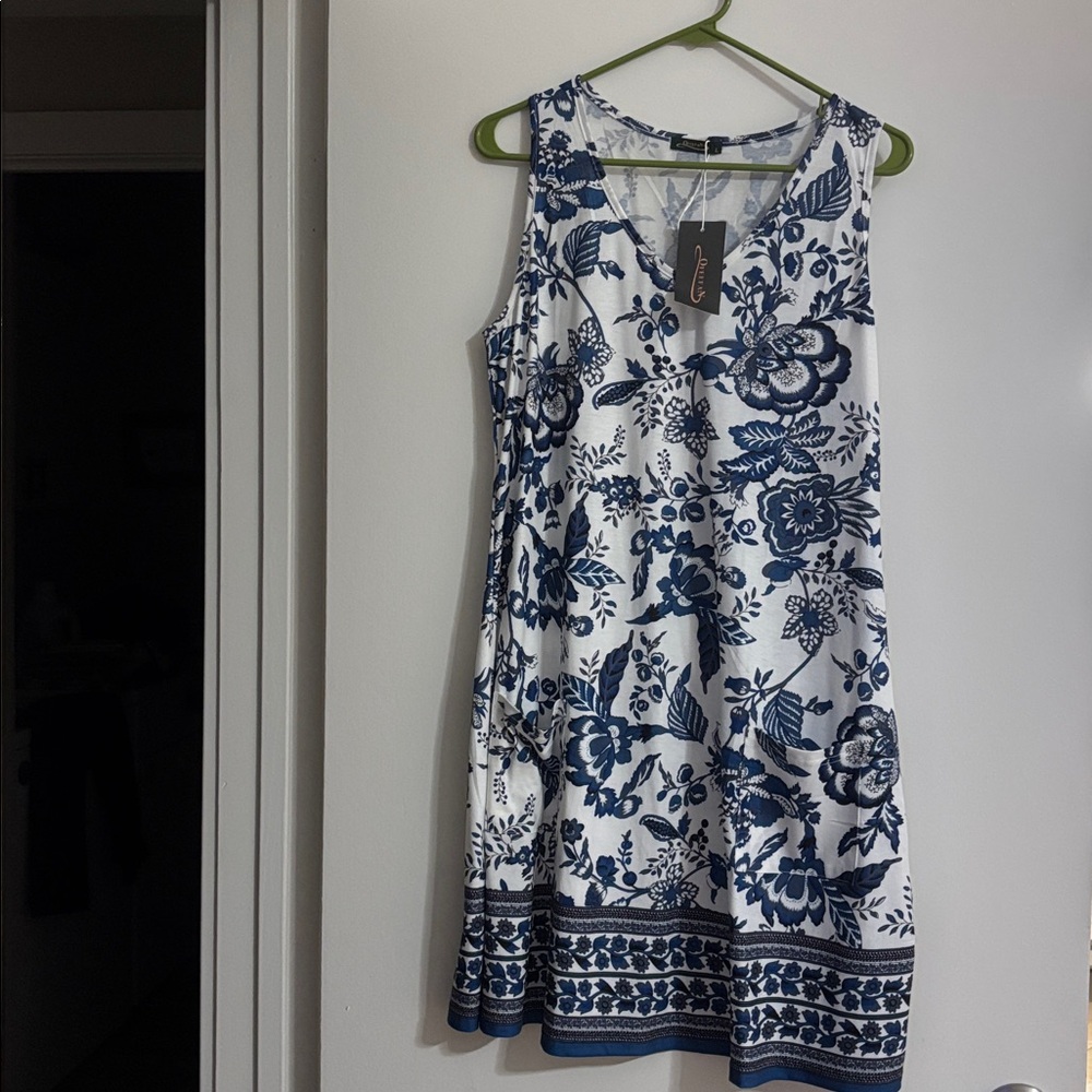 New Floral Blue and White Midi Dress - Picture 4 of 5